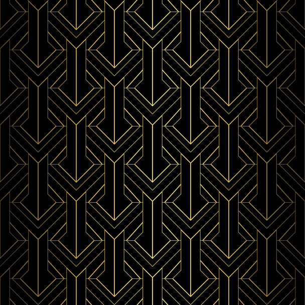 Art Deco Pattern. Vector background in 1920s style. Gold black texture. Fan or palm leaf shape. 3D background - Διάνυσμα, εικόνα