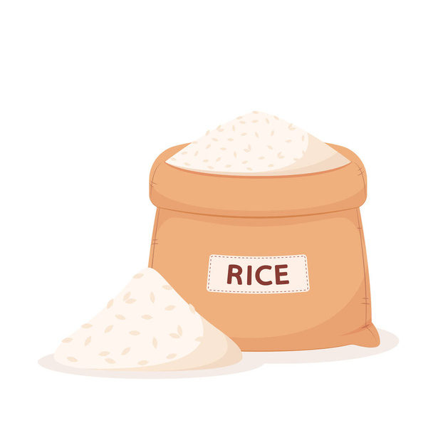 Rice sack vector. Flour bag. Full bag of flour with wheat ears. flat vector illustration isolated on white background. - ベクター画像