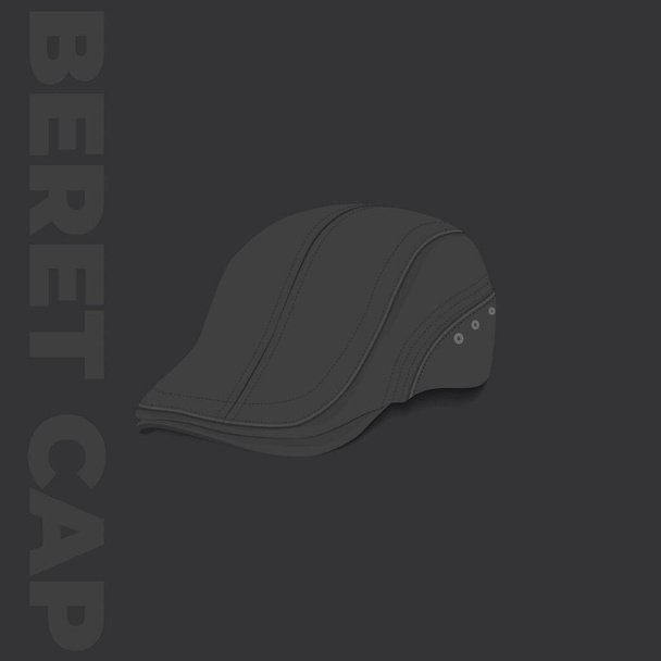 Beret cap or vintage hat template in grey color - Διάνυσμα, εικόνα