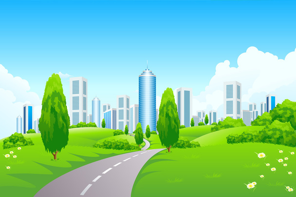Green landscape with city - Vektor, obrázek
