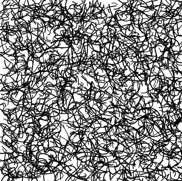 Abstract texture of black tangled geometric lines on white background. Messy curves intersecting at chaotic order. Not seamless pattern. One color overlay backdrop. EPS8 stock vector illustration. - Vektor, obrázek