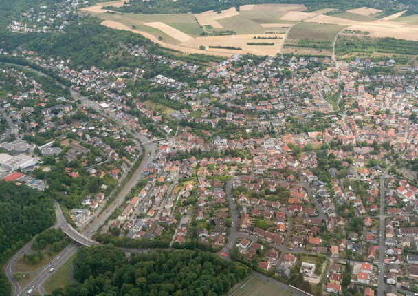 Hoechberg, Bavaria, Germany, July 11, 2022 View over the city center from a small airplane - Valokuva, kuva