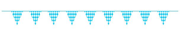 Oktoberfest bunting with triangle flags in Bavarian colors. Garland for traditional German beer festival party with blue and white rhombus pattern for banner, card, poster. Vector flat illustration - Vecteur, image