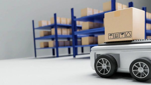 Car Robot transports truck Box with AI interface Object for manufacturing industry technology Product export and import of future Robot cyber in the warehouse by Arm mechanical future technology - Foto, afbeelding
