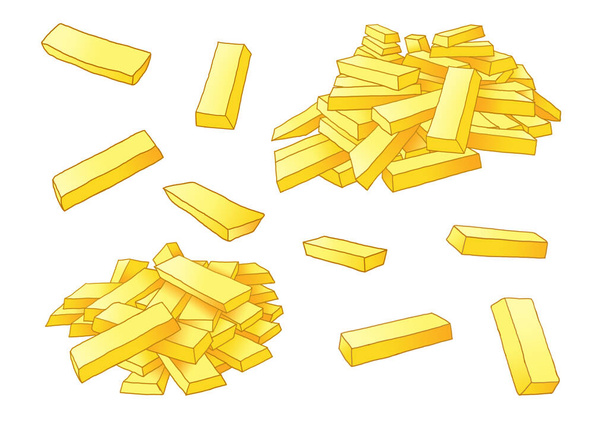 gold bar and gold bar heap isolated on white background. Illustration paint - Foto, Bild