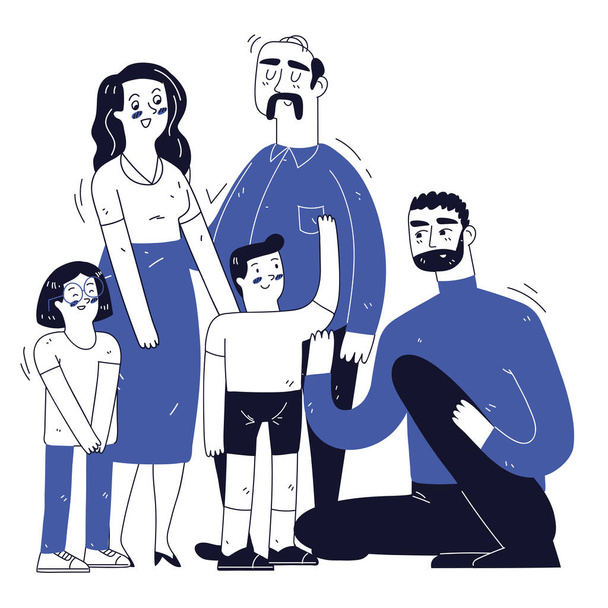 family together characters, line art drawing style - Vecteur, image