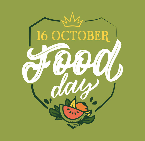 The lettering phrase Food day. The emblem in the doodle style for card design, sticker, logo, poster, etc - Vecteur, image