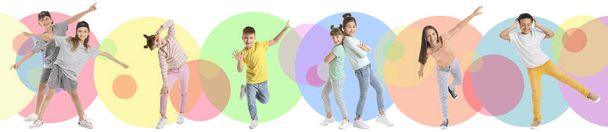 Collage with many dancing children on white background - Fotografie, Obrázek