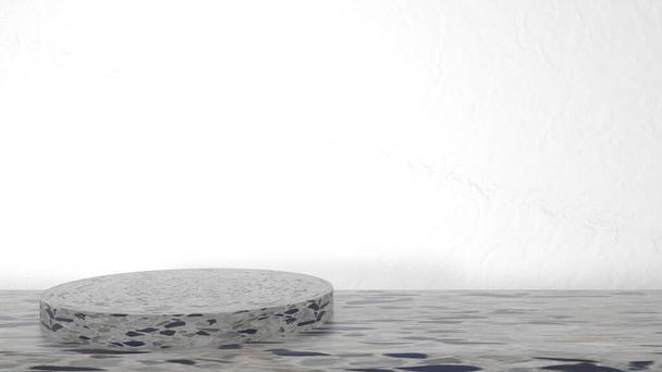 3Dショールーム、製品表示テンプレートプレゼンテーションのための白い大理石の台座の表彰台、黒と金 - 写真・画像