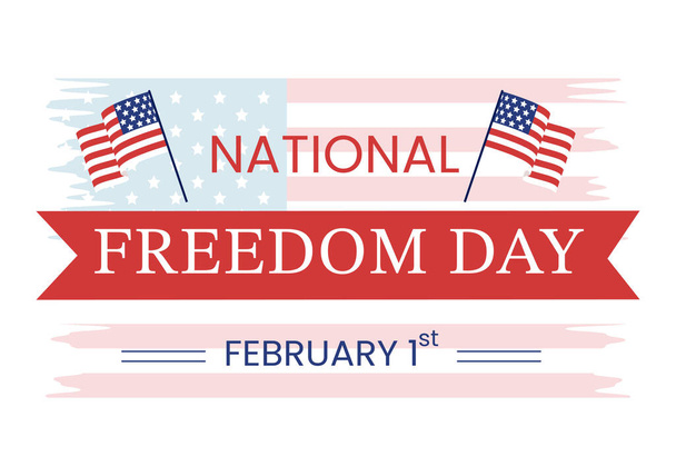 National Freedom Day Template Hand Drawn Cartoon Flat Illustration with American Flag and Hands Breaking a Handcuff Design - Vector, Image