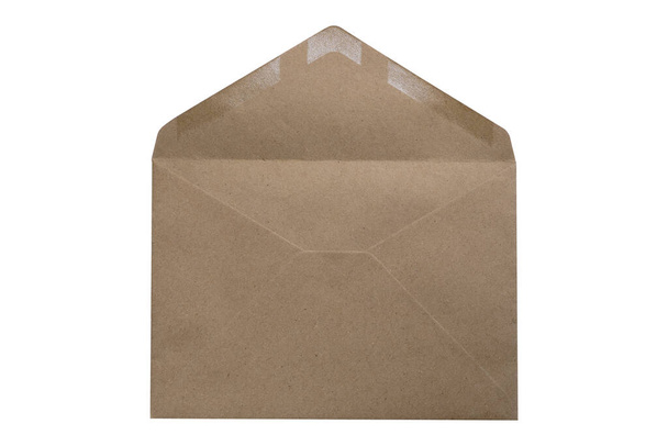 Back of empty brown envelope on open, isolated on white background  - Photo, Image