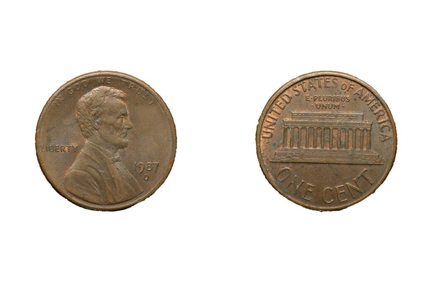 One Cent Coin 1987 front and back, USA - Фото, зображення