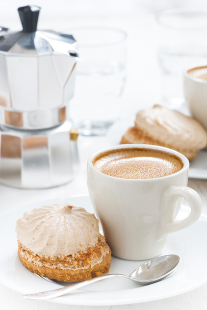 cup of espresso and cakes for breakfast, selective focus - Foto, imagen