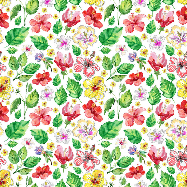 Beautiful flowers and leaves. Hand drawn seamless background. - Foto, afbeelding