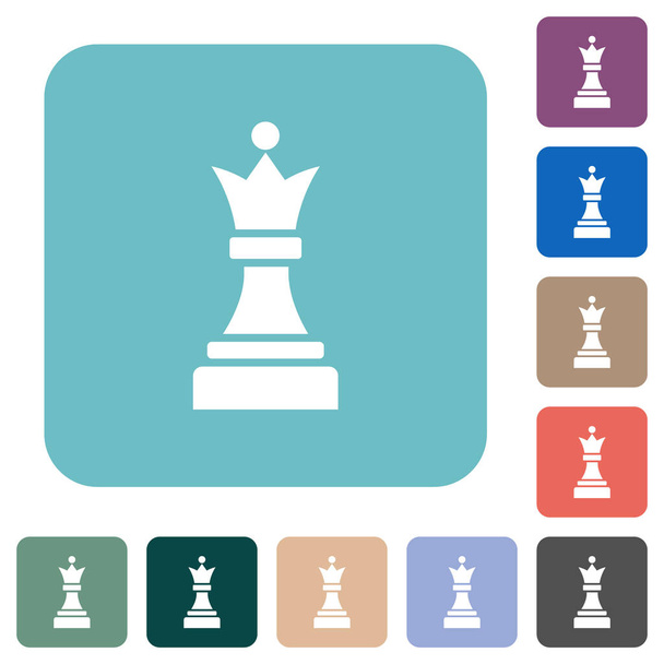 Чорні шахові королеви білі плоскі іконки на кольоровому округленому квадратному фоні
 - Вектор, зображення