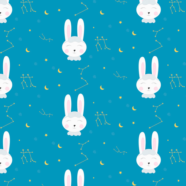 Hare pattern. Fluttershy rabbit. Sweet dreams with a bunny. Starry sky. - Vector, Image