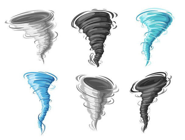 Cartoon tornado hurricane twister or cyclone storm, vector whirlwind or wind funnel. Cartoon tornado swirl or typhoon and air vortex of windstorm, thunderstorm hurricane twist with windy cloud twirl - Vector, Imagen