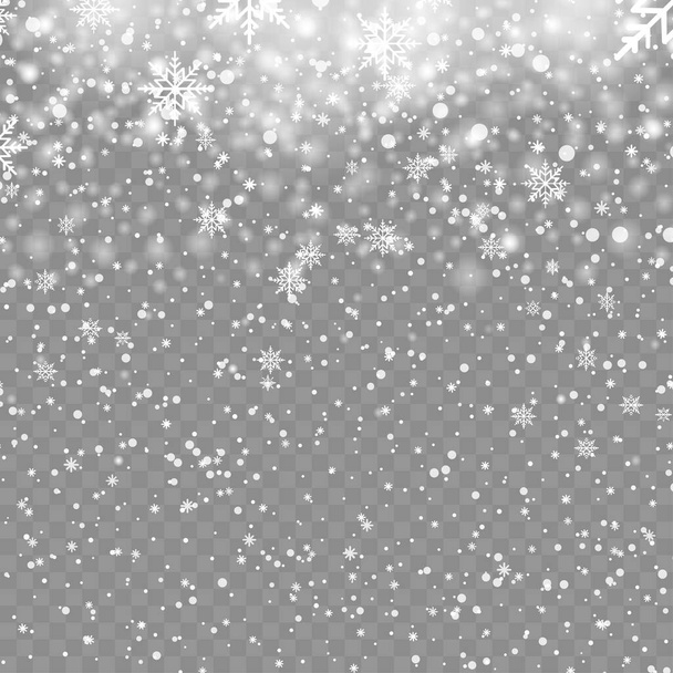 Xmas or New Year background with falling snowflakes on transparent background. Vector illustration - Vector, afbeelding