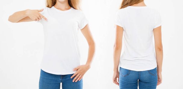 žena v bílém tričku koláž, prázdný, šablona, sada, banner, kopírovací prostor - Fotografie, Obrázek