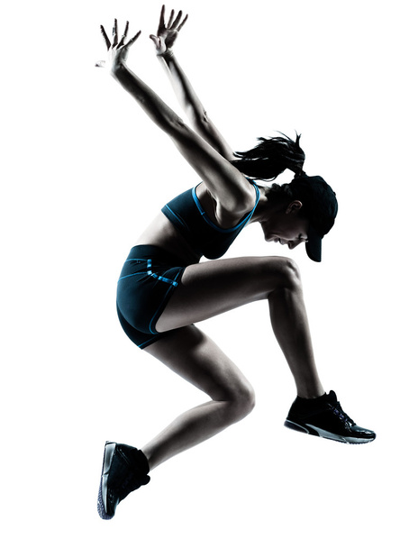 woman runner jogger jumping silhouette - Foto, afbeelding
