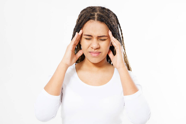 suffering afro american woman on white background - Photo, Image