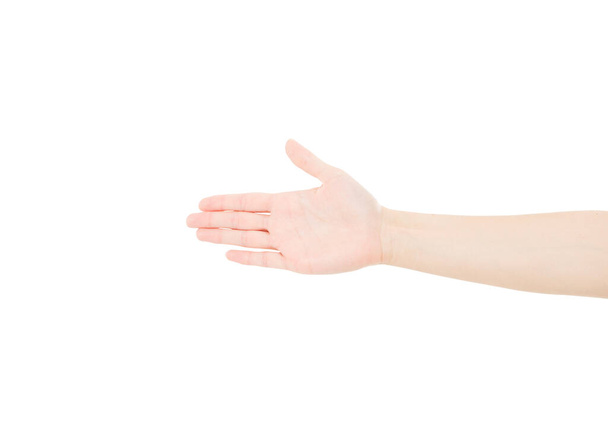 saludo mano masculina aislada sobre fondo blanco, espacio de copia - Foto, Imagen