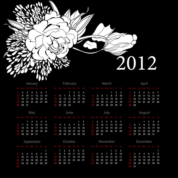 Calendar for 2012 with flowers - Vector, Image