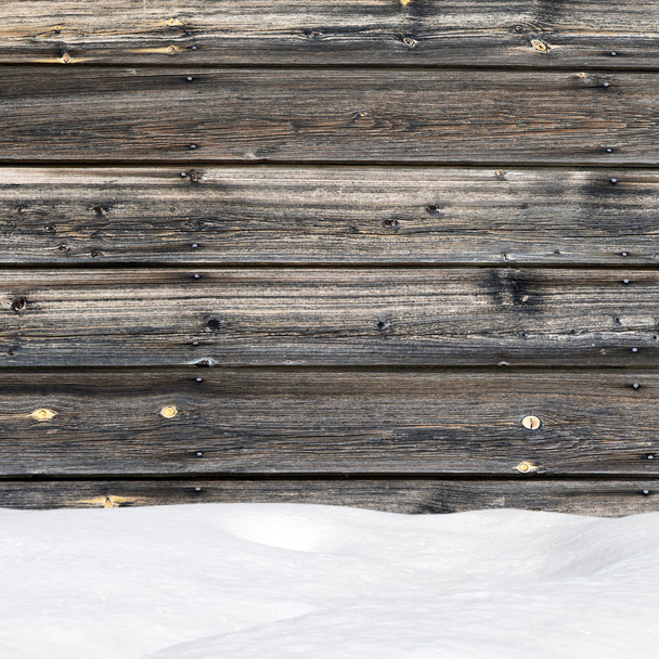 Snow drift on wood boards with blank space - Zdjęcie, obraz