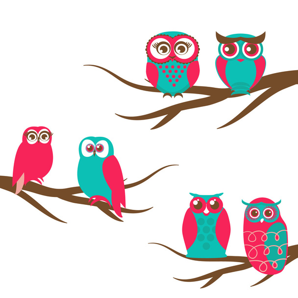Vector backgrounds with couple of owls on the branch - Vektor, kép