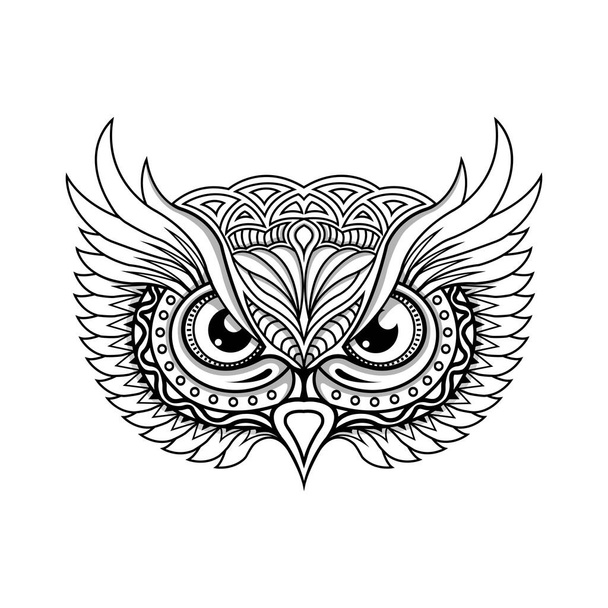 line art owl head in ethnic vector  - Вектор,изображение