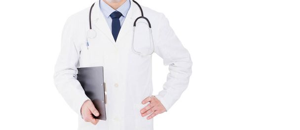 Portrait of confident medical doctor on white background isolated, cropped image. - Photo, image