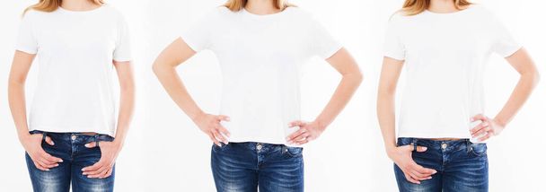 набір футболок, колаж три жінки в сорочці ізольовані на білому тлі, футболка дівчини, бланк
 - Фото, зображення