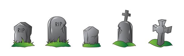 Комплект из 5 шт. надгробия с кладбища Хэллоуина на белом фоне - векторная иллюстрация - Вектор,изображение