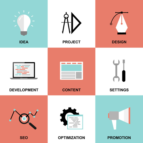 Website project process icons - Διάνυσμα, εικόνα