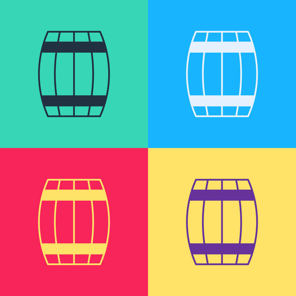 Pop art Icono de barril de madera aislado sobre fondo de color. Barril de alcohol, recipiente de bebida, barril de madera para cerveza, whisky, vino. Vector. - Vector, Imagen