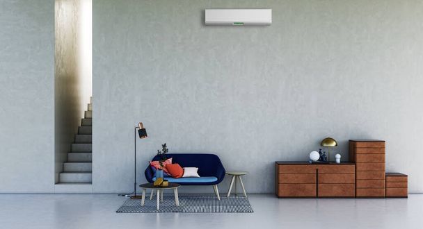 grote luxe moderne lichte interieurs woonkamer met airconditioning mockup illustratie 3d rendering - Foto, afbeelding
