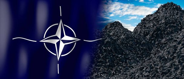 NATO - country flag and pile of coal - 3D illustration - 写真・画像
