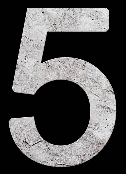 Number 5 with concrete texture, on black background - Фото, изображение