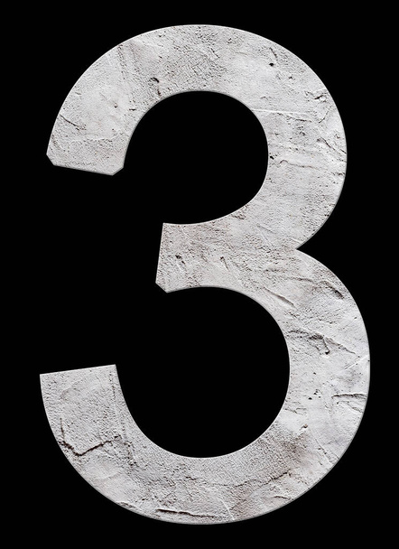 Number 3 with concrete texture, on black background - Zdjęcie, obraz