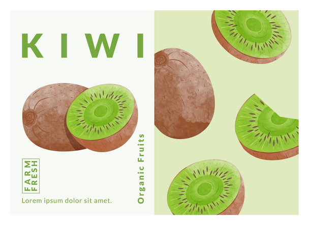 Kiwi packaging design templates, watercolour style vector illustration. - Vektör, Görsel