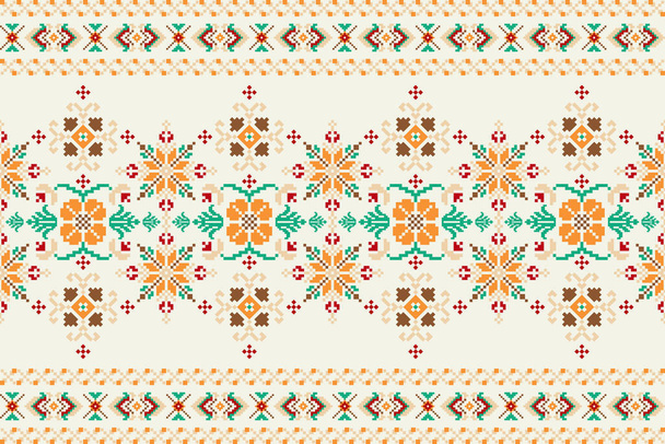 African floral cross stitch embroidery.geometric ethnic oriental seamless pattern traditional on cream background.cross stitch textile graphics.design for texture,fabric,clothing,wrapping,decoration. - Διάνυσμα, εικόνα