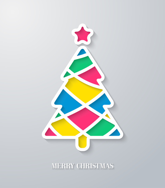 Greeting card with paper cut Christmas tree. - Vector, Image
