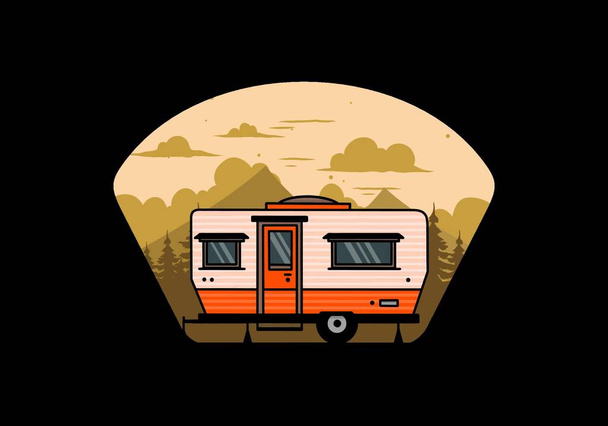 Teardrop van camper for camping illustration badge design - Vektor, obrázek
