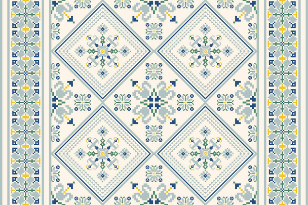 Floral cross stitch embroidery on white background.geometric ethnic oriental seamless pattern traditional.cross stitch textile graphics.vector illustration.design for texture,fabric,clothing,wrapping. - Vector, Image