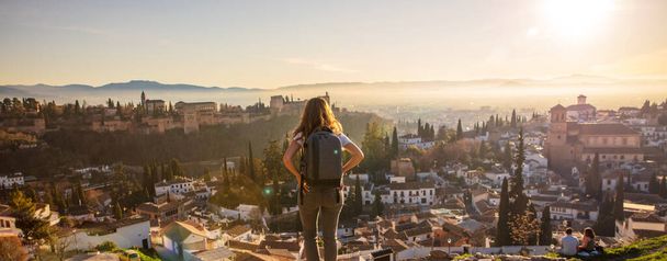 Woman visit Granada city landscape,  Alhambra - Photo, image