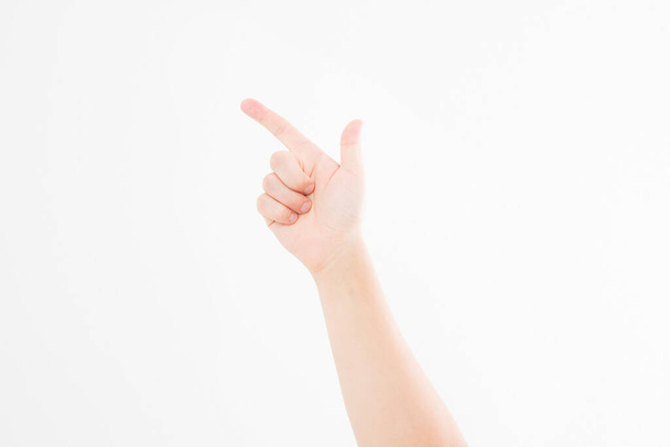 finger point isolated white background. caucasian hand. Mock up. Copy space. Template. Blank. - Foto, Imagen