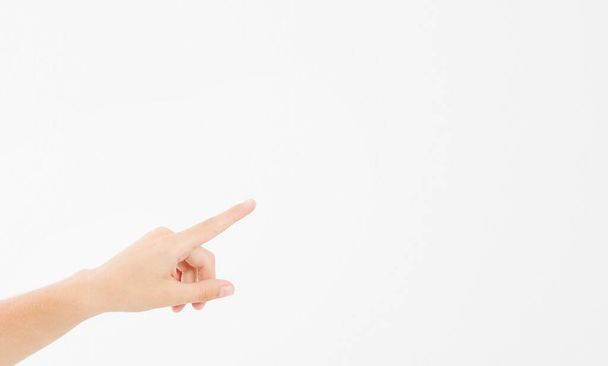 finger point isolated white background. caucasian hand. Mock up. Copy space. Template. Blank. - Foto, immagini
