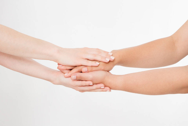 Two people holding hands for comfort isolated. Copy space. Mock up. - Photo, Image