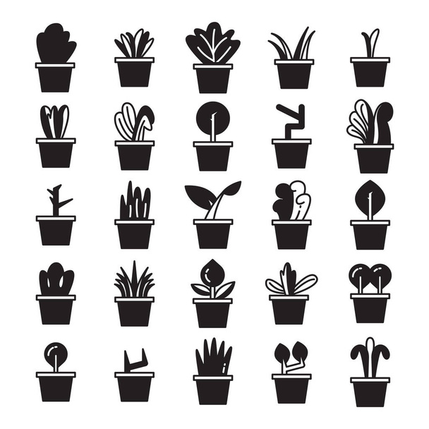 植物のポットアイコンセットベクトルイラスト - ベクター画像