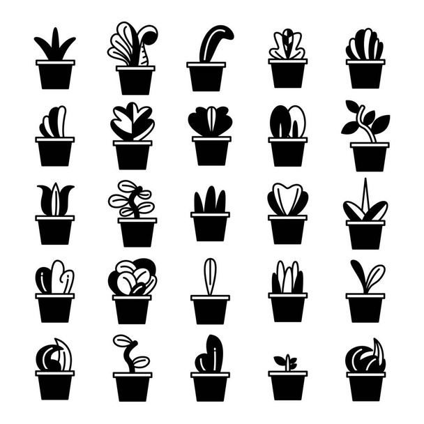植物のポットアイコンセットベクトルイラスト - ベクター画像
